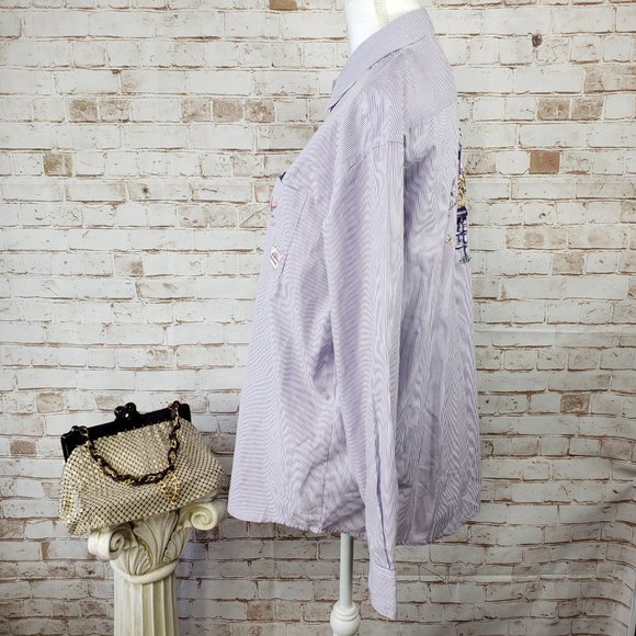 PTNY L Purple Striped Flower Garden Button Blouse - Picture 4 of 11